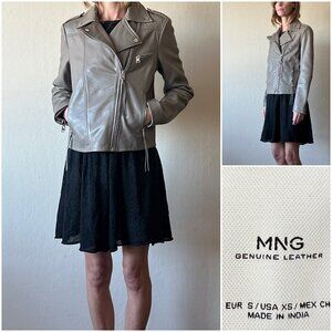 Mango Real Leather Moto Jacket XS Gray NWOT